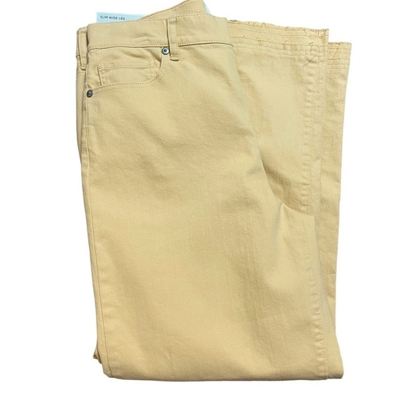 NWT LOFT Yellow Jeans High Rise Slim Wide Leg Cropped Unfinished Hem Size 4 - Picture 7 of 11